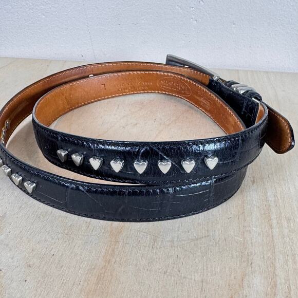 VTG Talbots Womens Belt Black Leather Silver Tone Hearts Valentines Italy 90s L main image 5